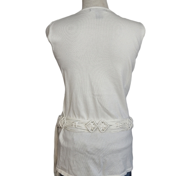 Style & Co Knit Ivory Color Faux Wrap With Macrame Belt Women's Top Size M - Picture 2 of 7